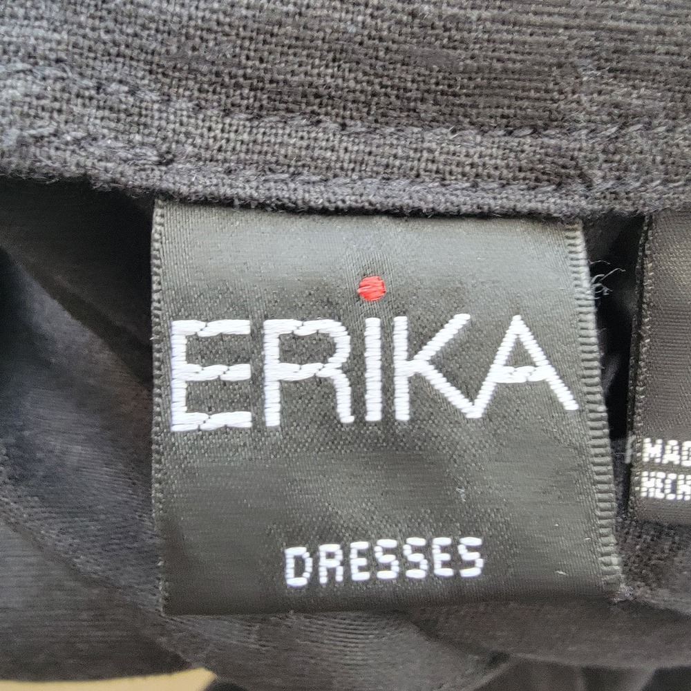 Erika womens Linen Blend Black Mother Of Pearl Midi Dress Size M sleeveless - Picture 6 of 7